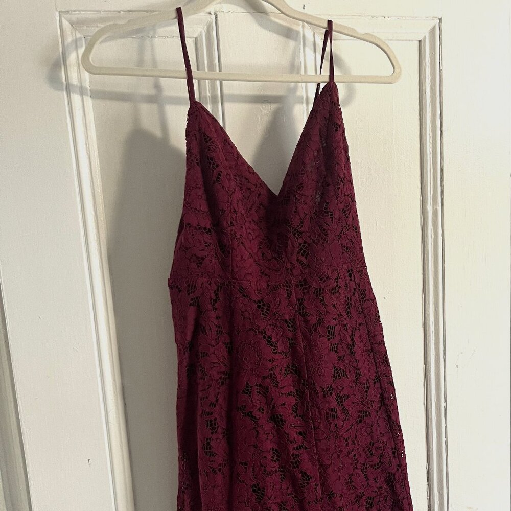 Lulus One Wish Burgundy Lace Midi Dress Size M